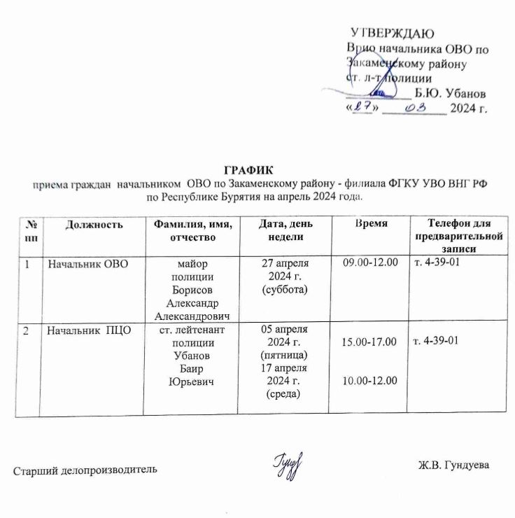 График приема граждан апрель 2024 года.